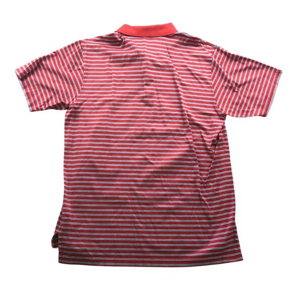 Peter Millar Mens Polo Shirt Medium Striped Top Red Ridgewood 100% Cotton Casual - Picture 2 of 12